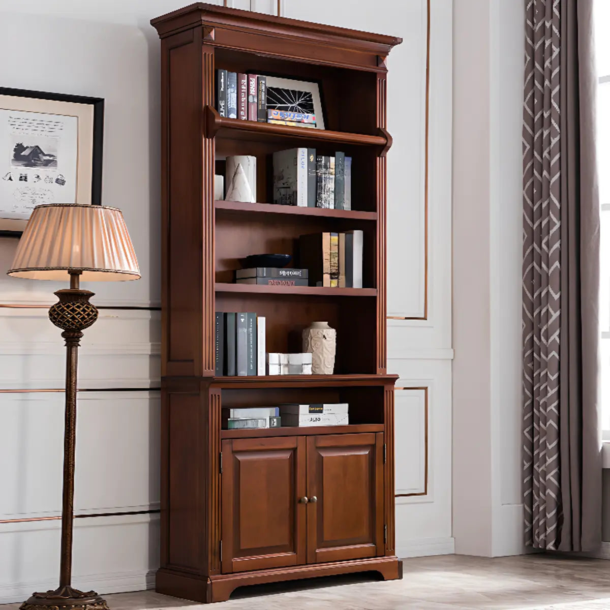 Vintage Brown Wood Large Capacity Organizing  Bookcase Image - 2