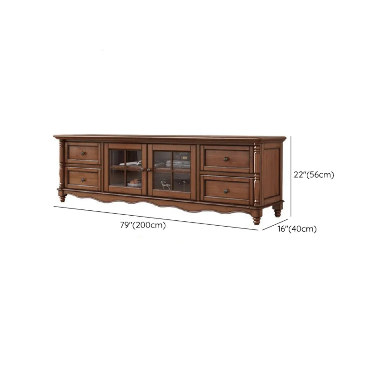 Vintage Brown Wood Rectangle Long TV Stand with Storage 