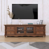 Vintage Brown Wood Rectangle Long TV Stand with Storage Image - 4