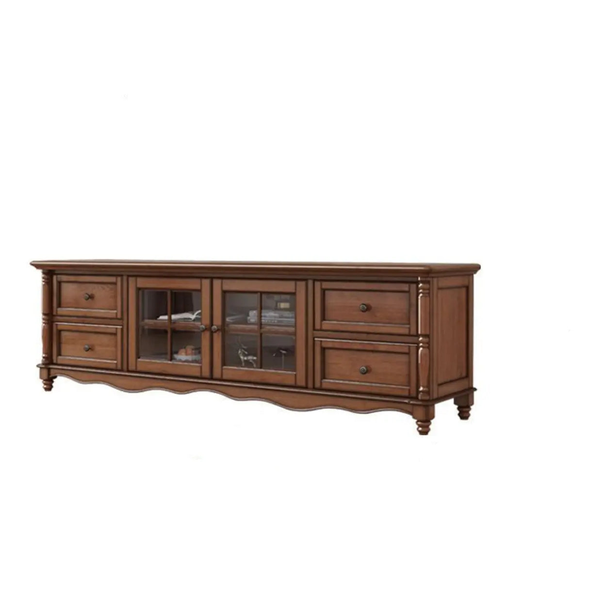 Vintage Brown Wood Rectangle Long TV Stand with Storage Image - 6