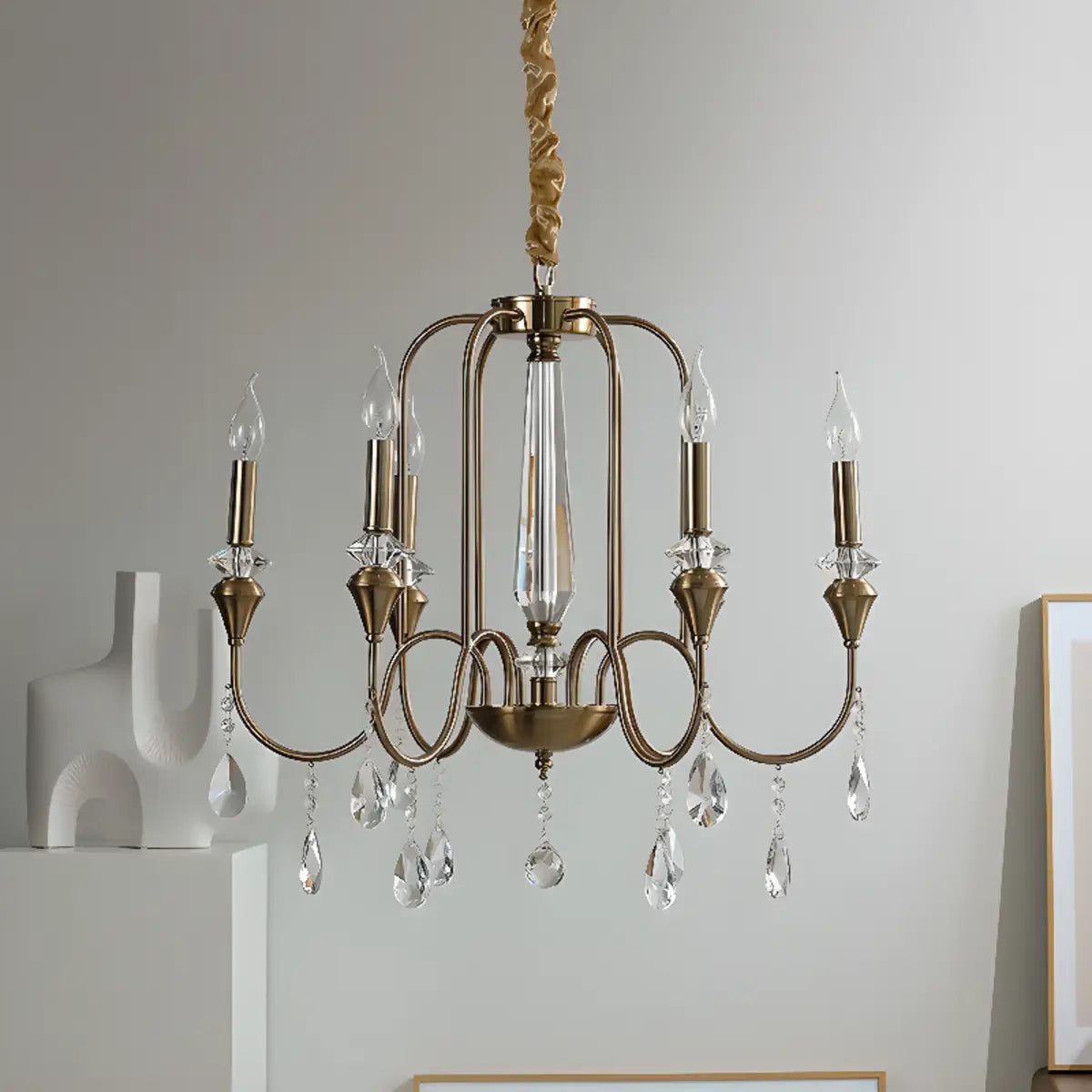 Vintage Candelabrum Brass Living Room Gold Chandelier Image - 3