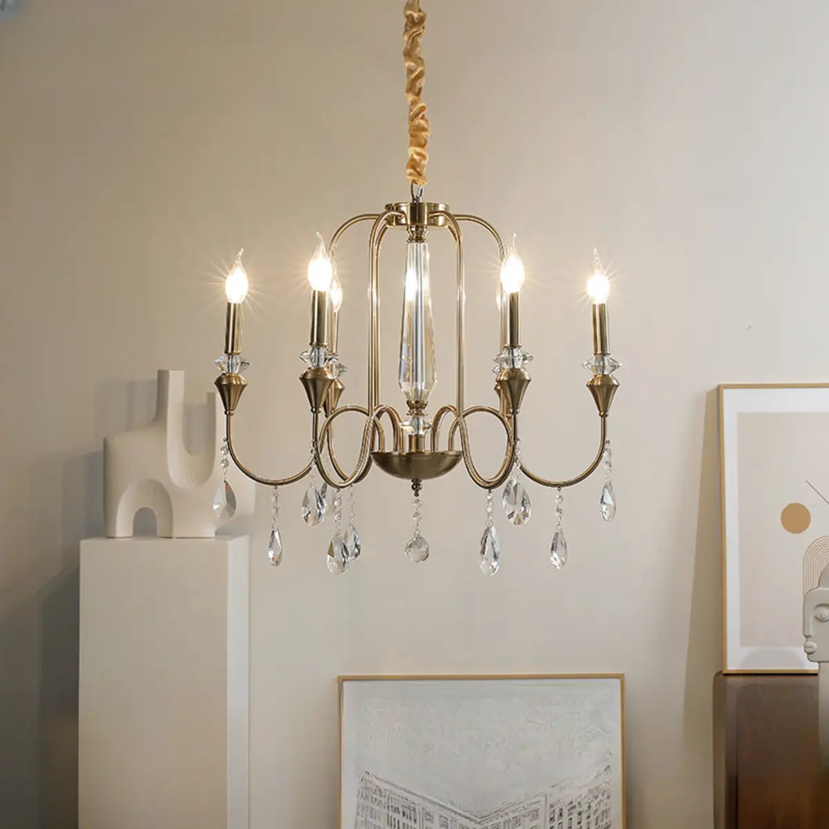 Vintage Candelabrum Brass Living Room Gold Chandelier Image - 4
