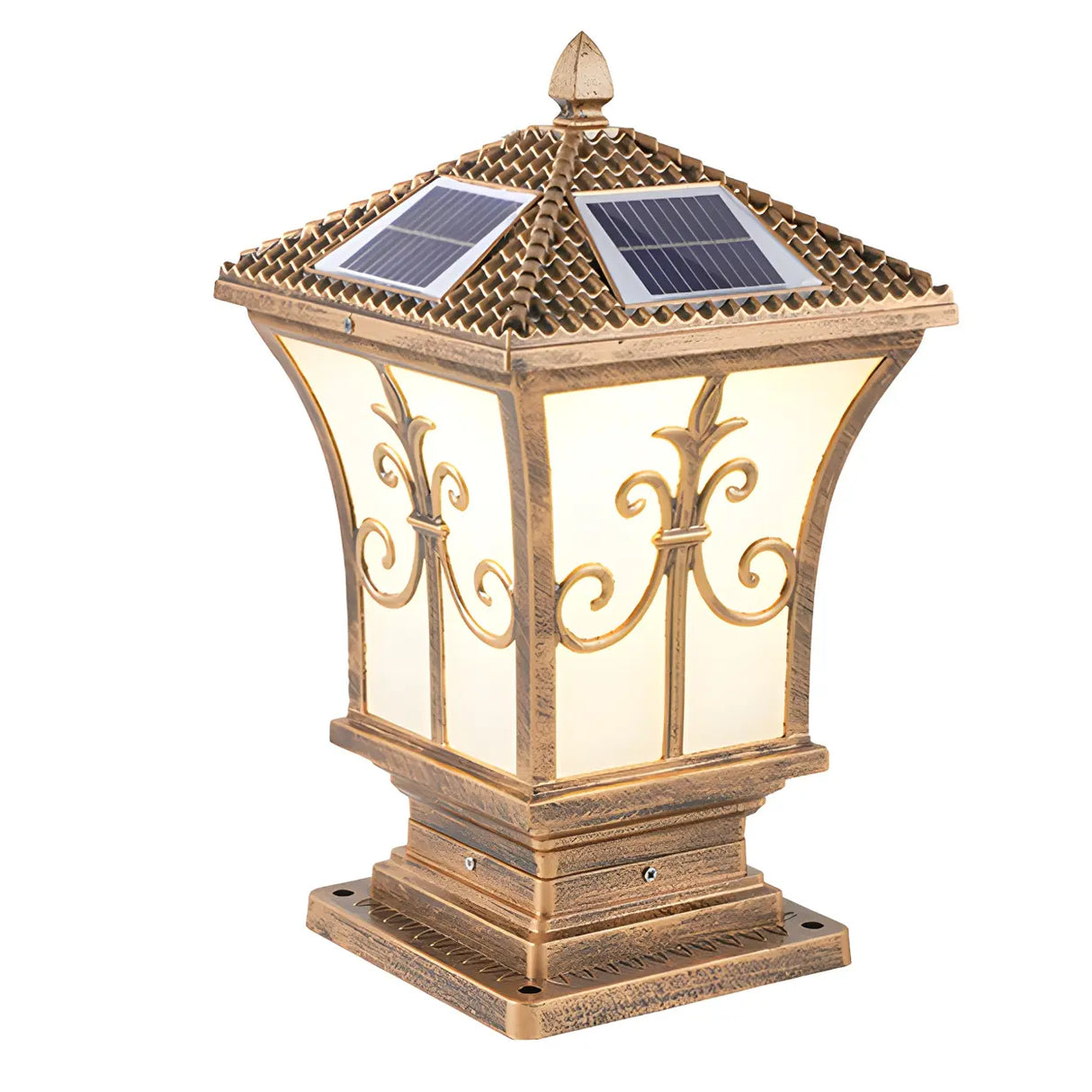 Vintage Cast Aluminum Solar Garden Lantern Outdoor Lamp Image - 5