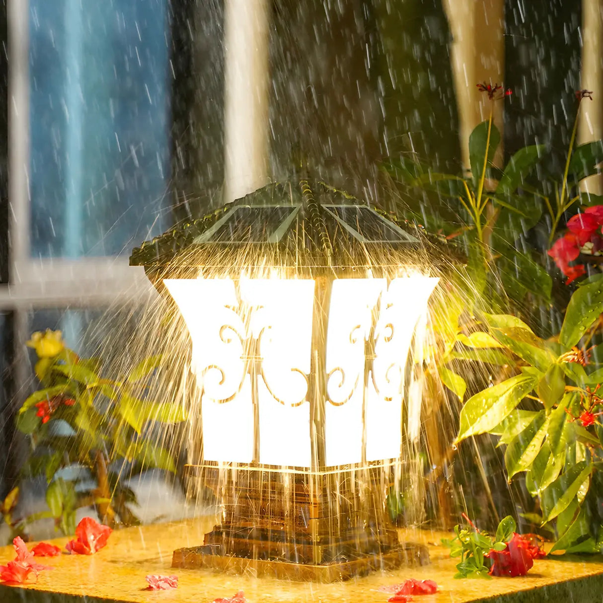 Vintage Cast Aluminum Solar Garden Lantern Outdoor Lamp Image - 8