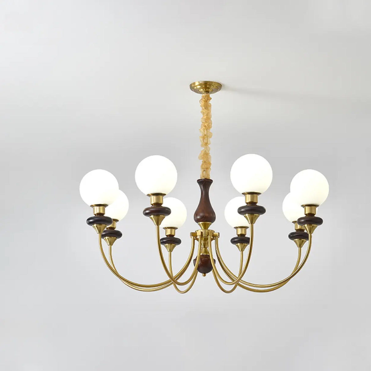 Vintage Chandelier Glass Brass Living Room 6 Lights Image - 10