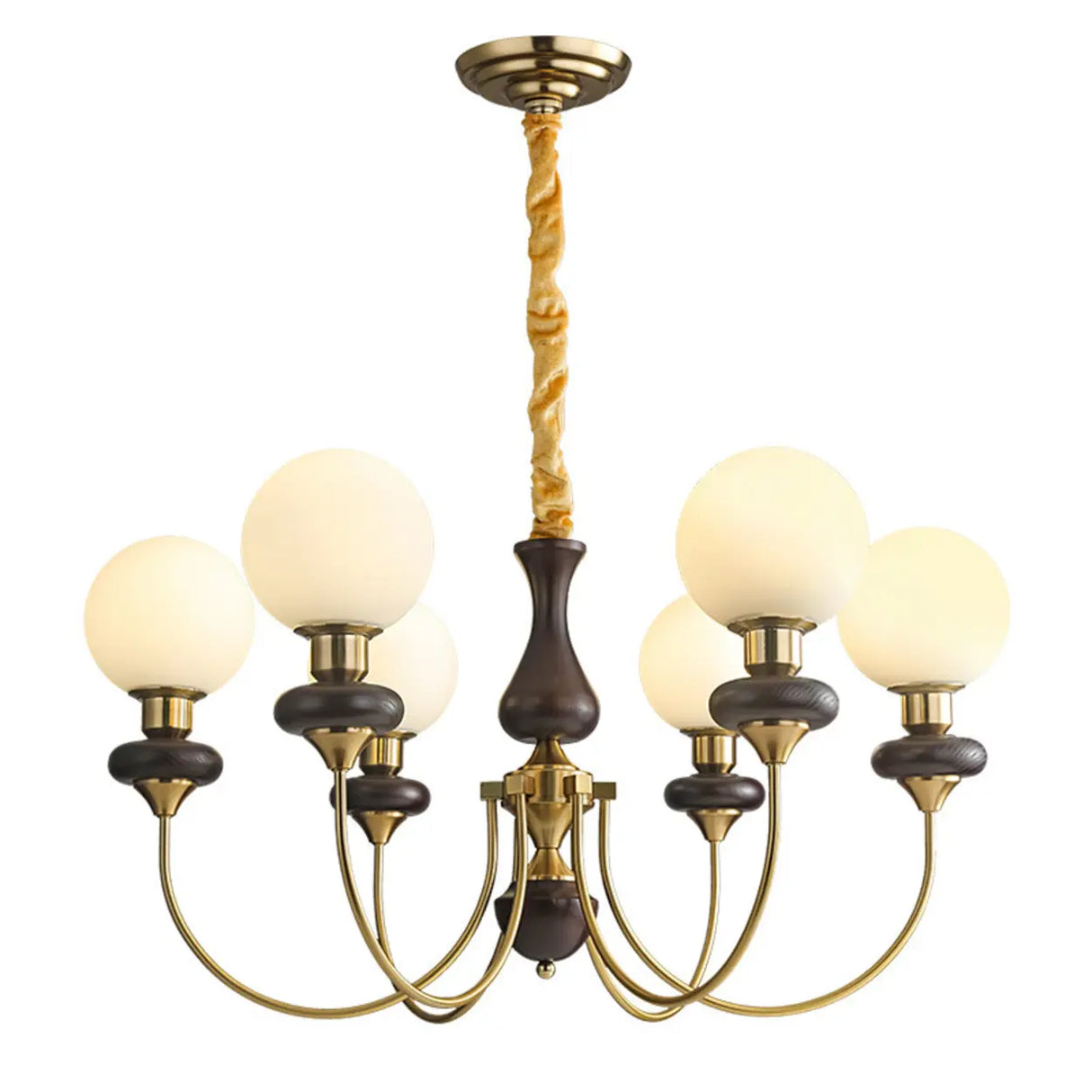 Vintage Chandelier Glass Brass Living Room 6 Lights Image - 5