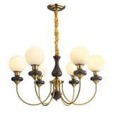 Vintage Chandelier Glass Brass Living Room 6 Lights Image - 5