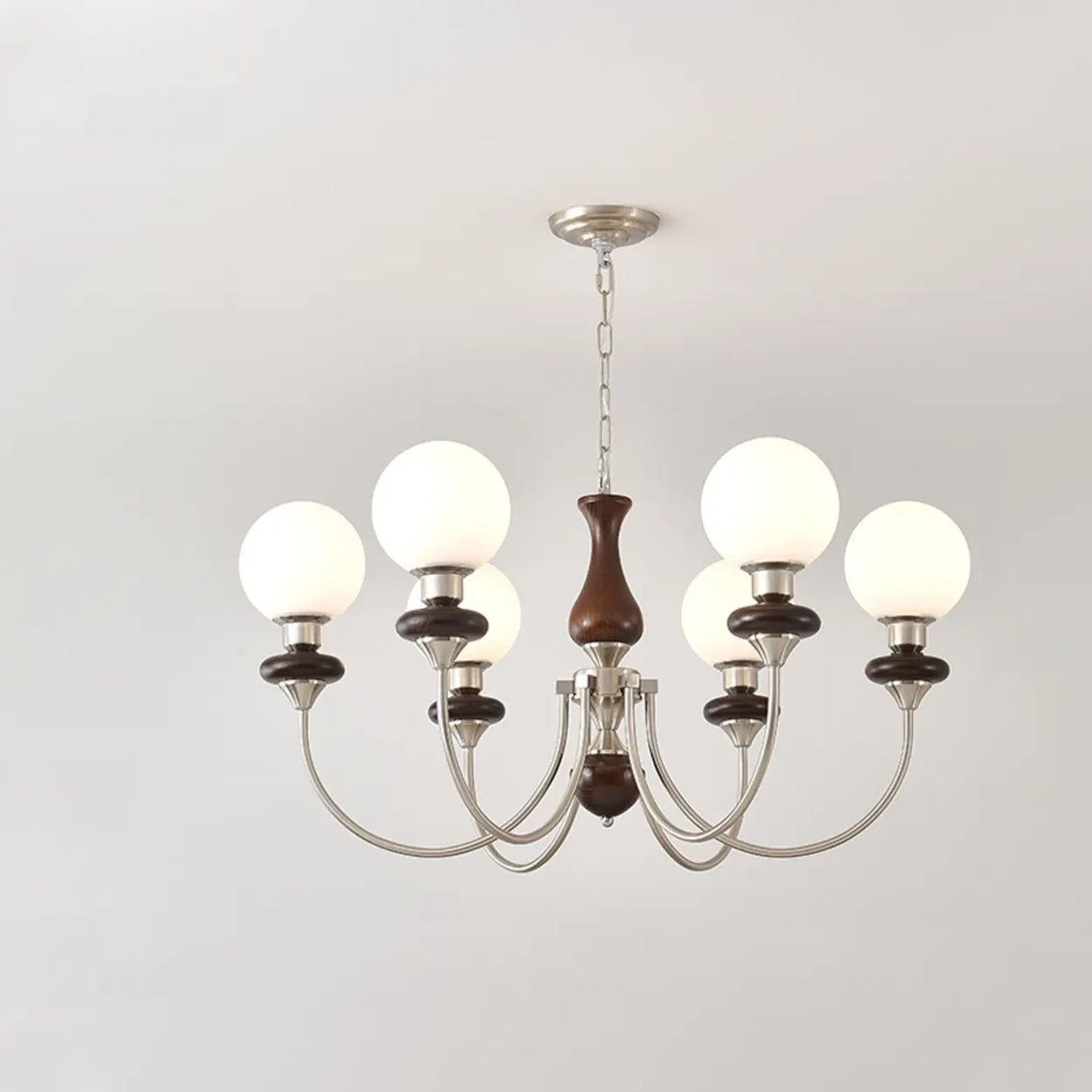 Vintage Chandelier Glass Brass Living Room 6 Lights Image - 8