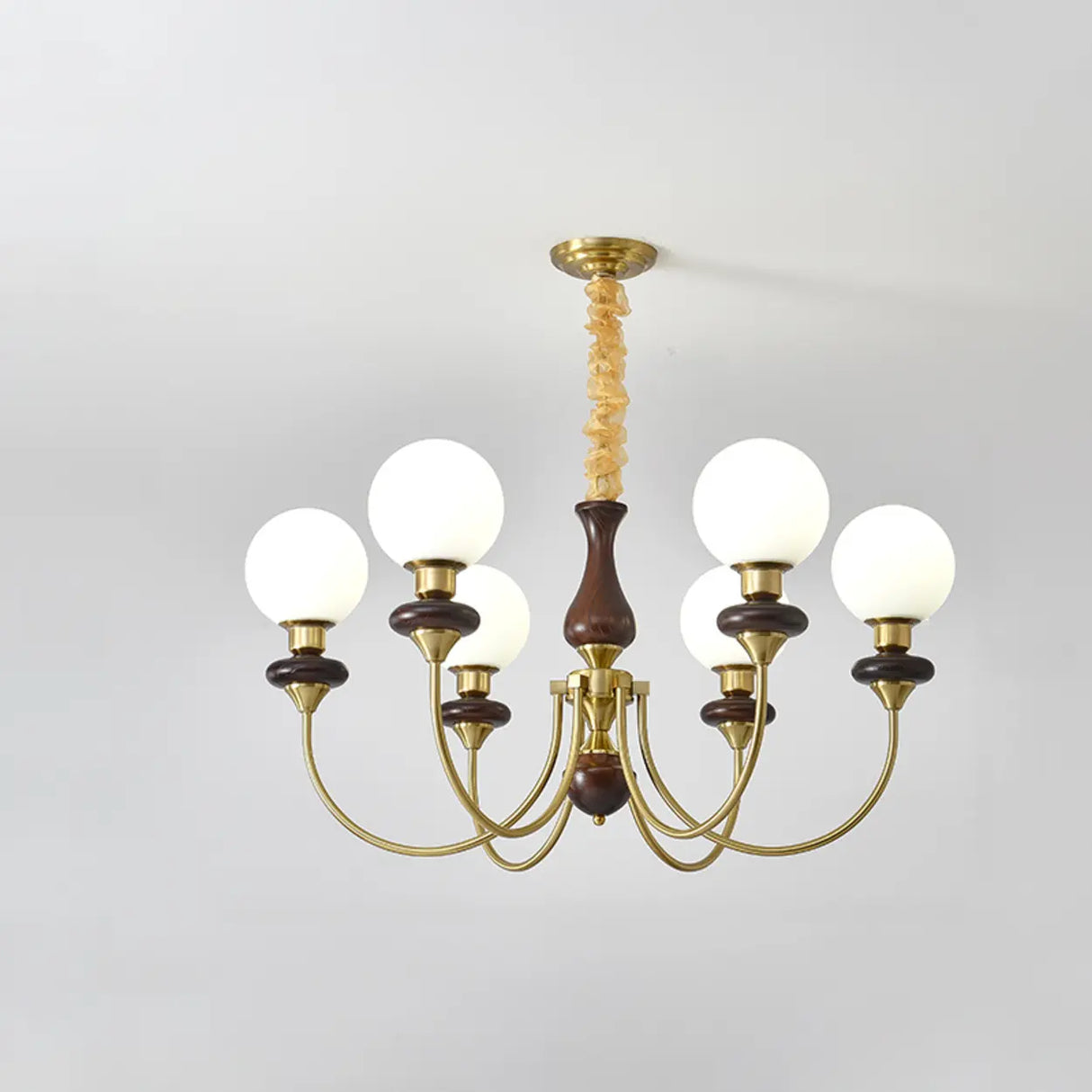 Vintage Chandelier Glass Brass Living Room 6 Lights Image - 9