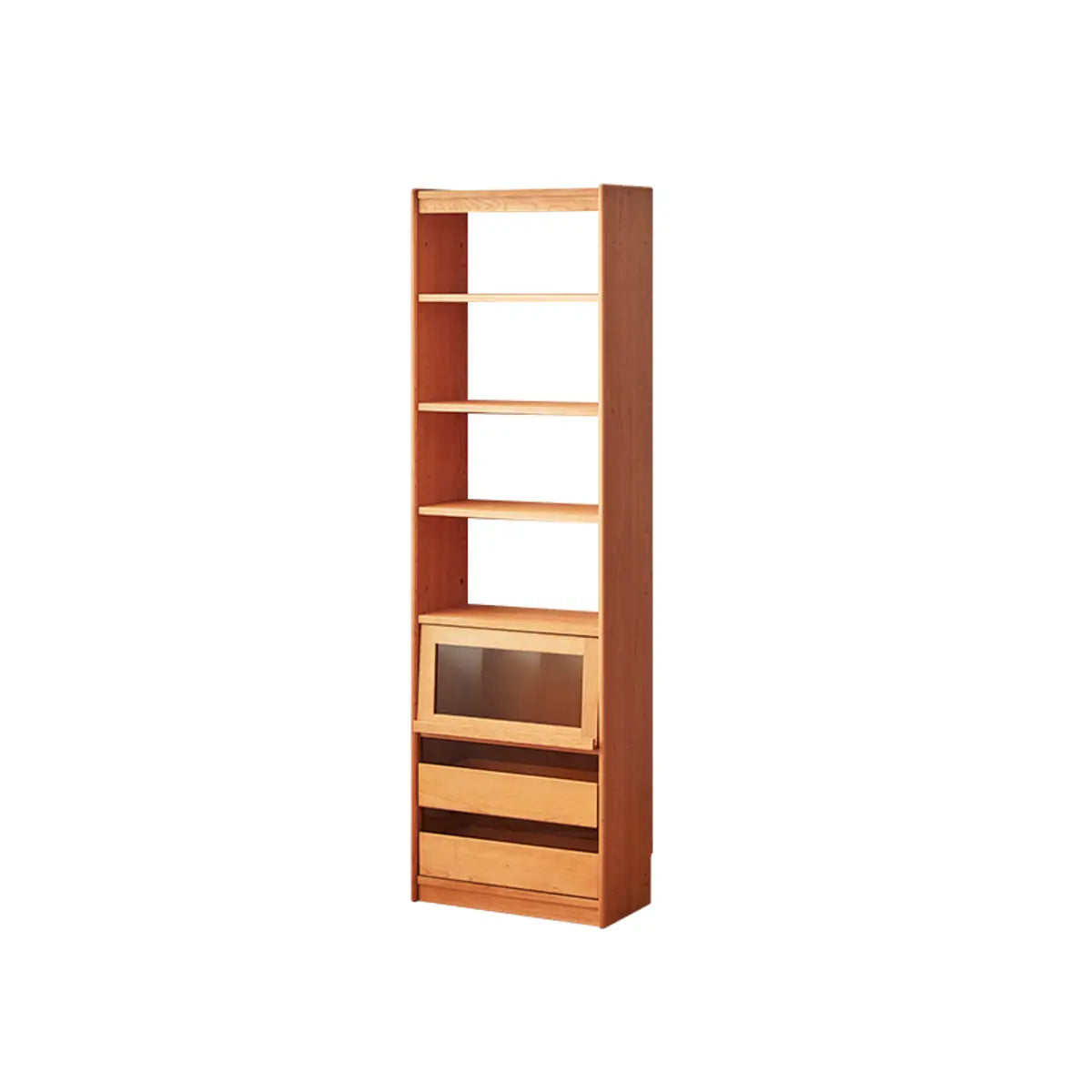 Vintage Cherry Wood Glass Doors Tall Storage Bookcase Image - 11