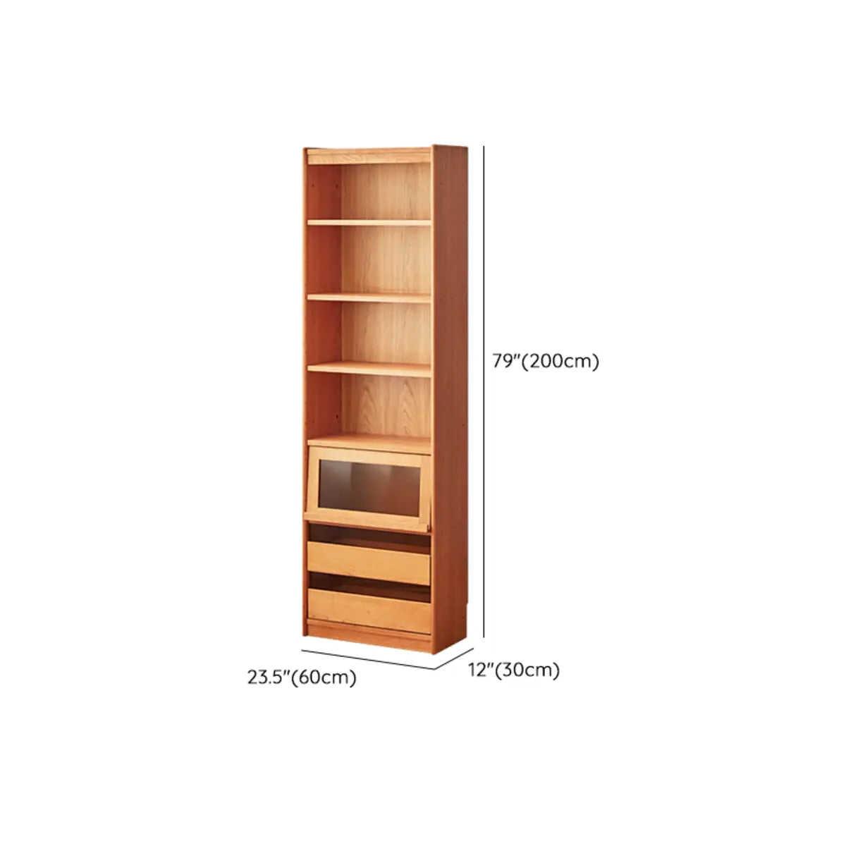 Vintage Cherry Wood Glass Doors Tall Storage Bookcase 