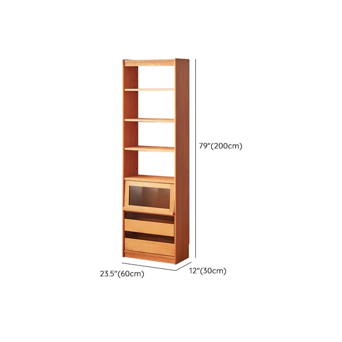 Vintage Cherry Wood Glass Doors Tall Storage Bookcase Image - 17