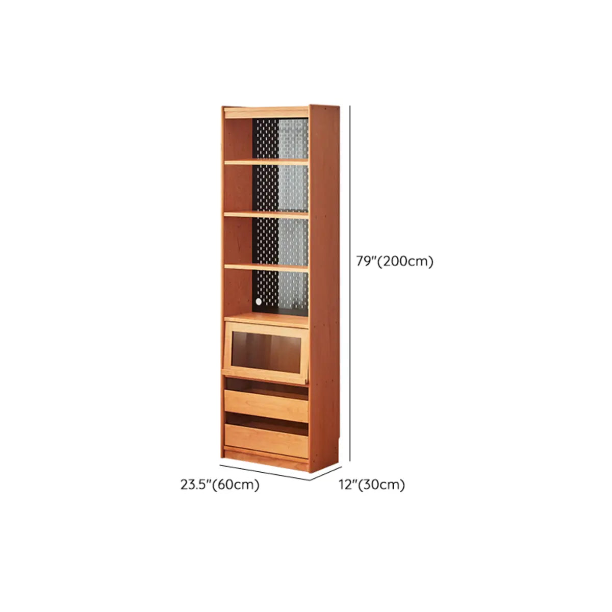 Vintage Cherry Wood Glass Doors Tall Storage Bookcase Image - 18
