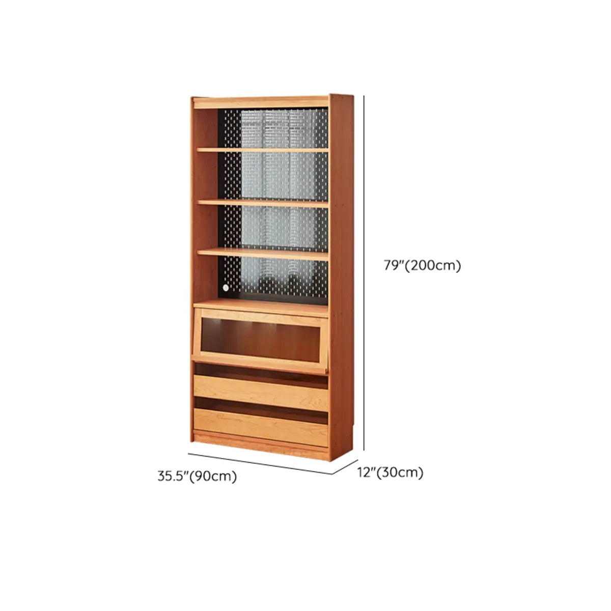 Vintage Cherry Wood Glass Doors Tall Storage Bookcase Image - 19