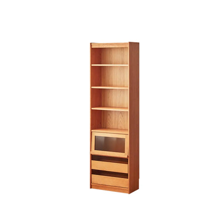 Vintage Cherry Wood Glass Doors Tall Storage Bookcase Image - 2
