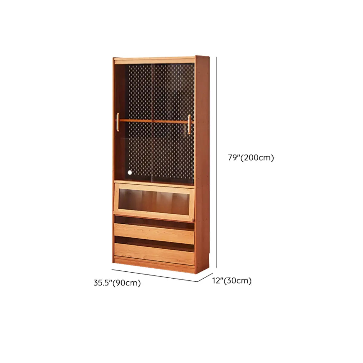 Vintage Cherry Wood Glass Doors Tall Storage Bookcase Image - 22