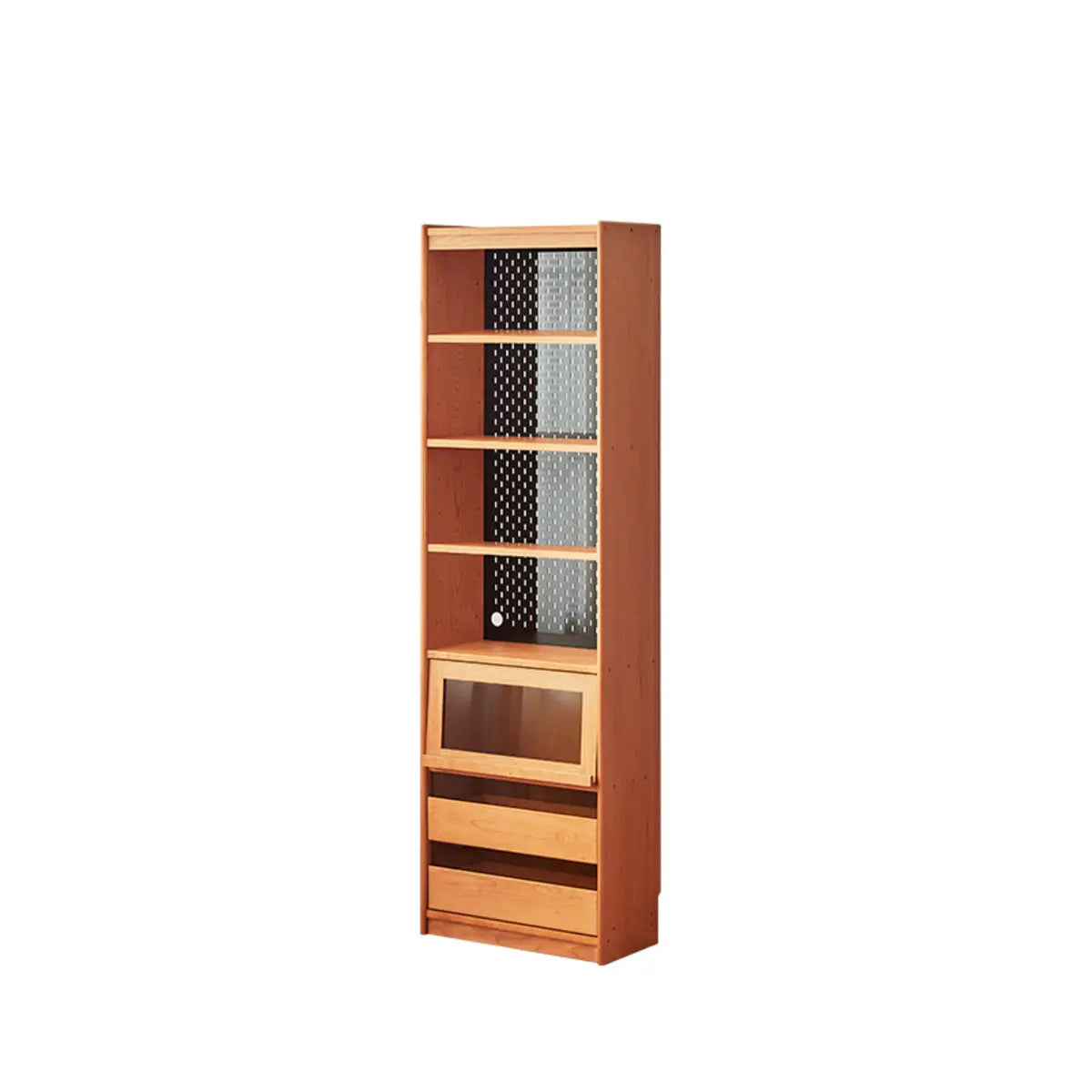 Vintage Cherry Wood Glass Doors Tall Storage Bookcase Image - 3