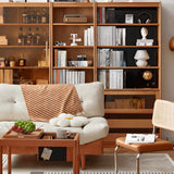 Vintage Cherry Wood Glass Doors Tall Storage Bookcase Image - 4