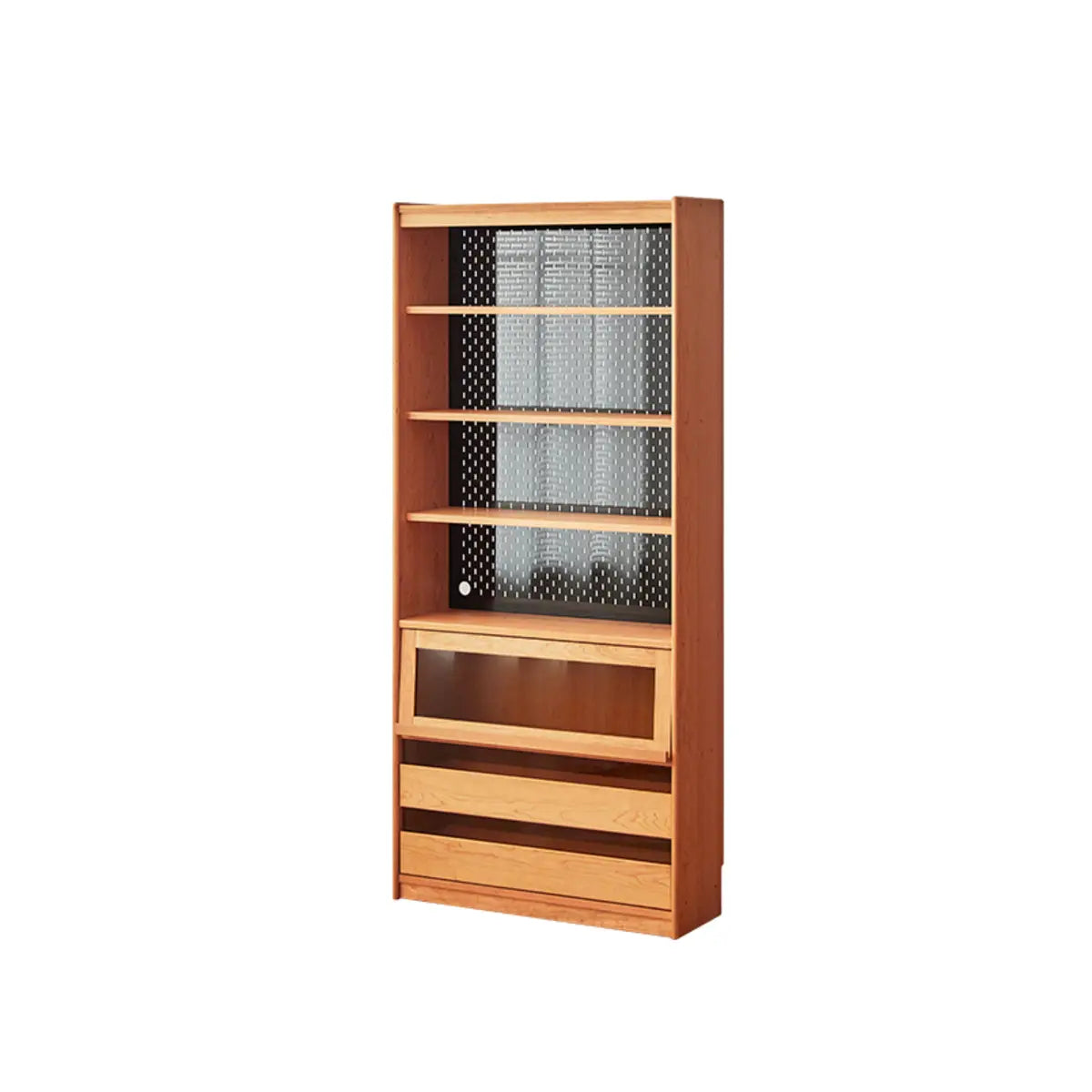Vintage Cherry Wood Glass Doors Tall Storage Bookcase Image - 7