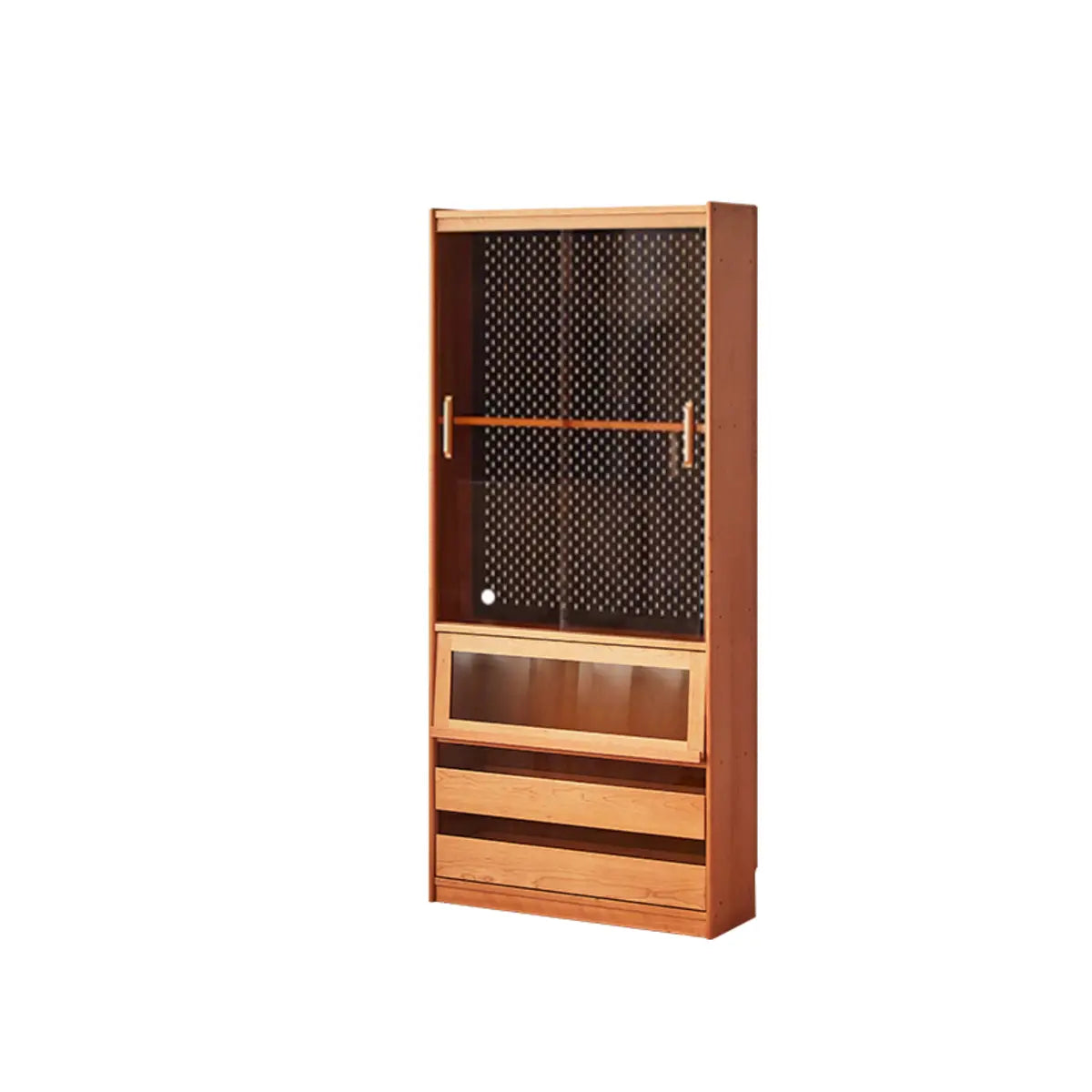 Vintage Cherry Wood Glass Doors Tall Storage Bookcase Image - 9
