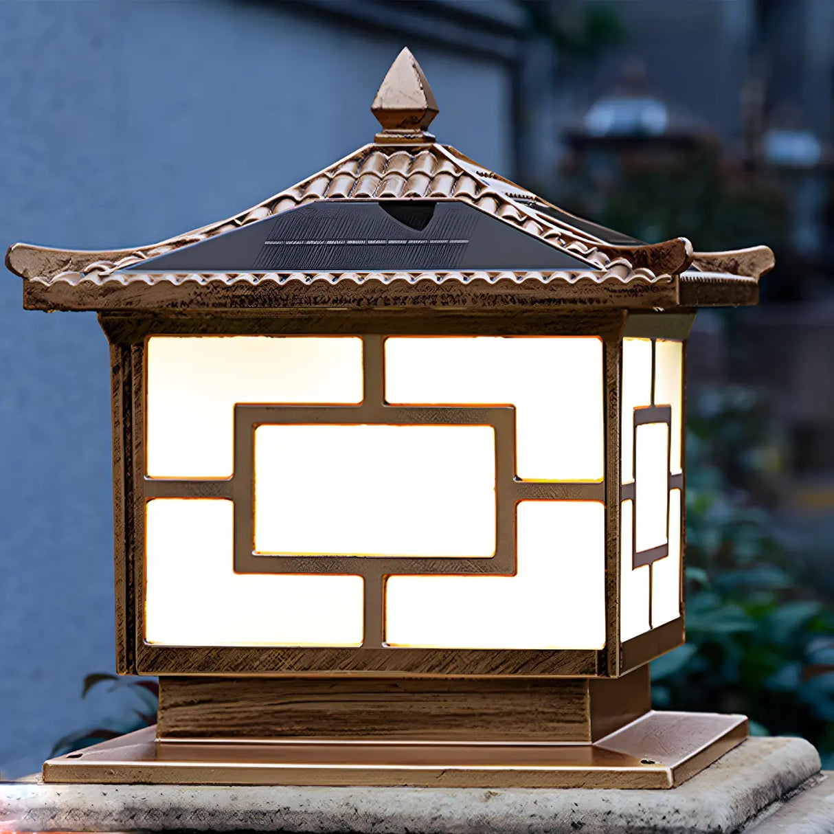 Vintage Chinese Bronze Outdoor Solar Lantern Table Lamp Image - 1