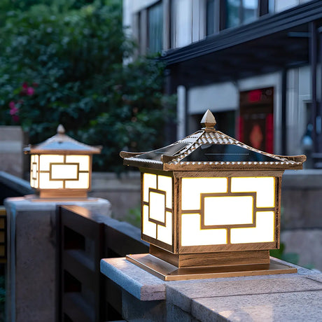 Vintage Chinese Bronze Outdoor Solar Lantern Table Lamp Image - 2