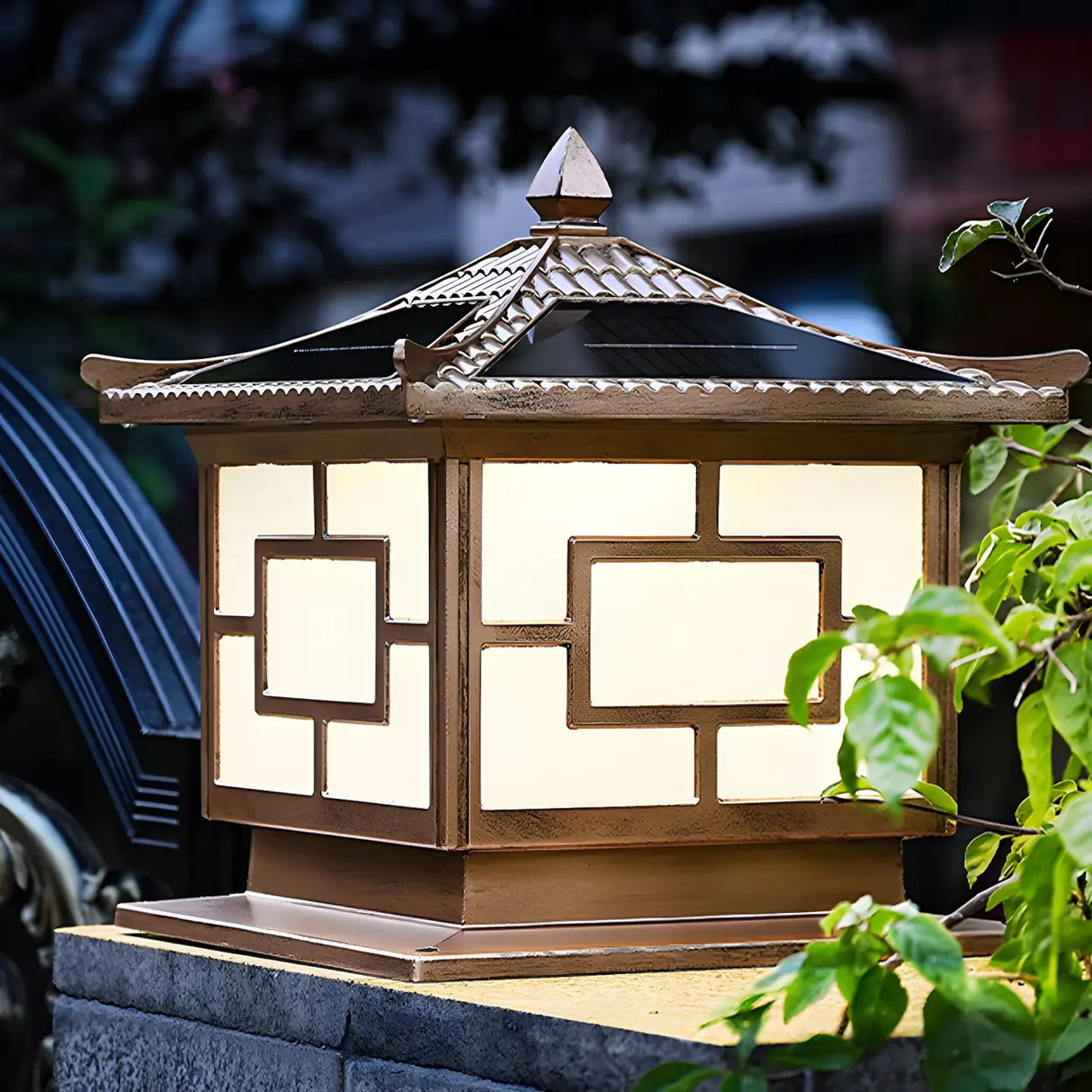 Vintage Chinese Bronze Outdoor Solar Lantern Table Lamp Image - 9
