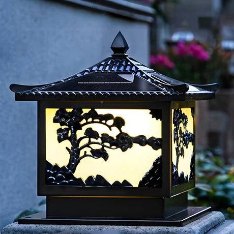 Vintage Chinese Carved Pavilion Outdoor Lantern Lamp Image - 2