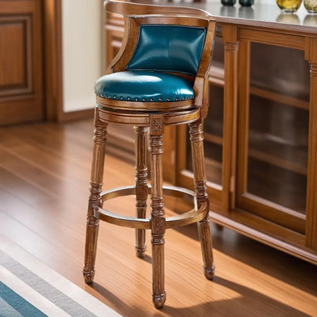 Vintage Classic Wooden Upholstered Swivel Counter Bar Stool Image - 1