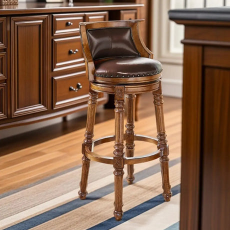 Vintage Classic Wooden Upholstered Swivel Counter Bar Stool Image - 2