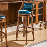 Vintage Classic Wooden Upholstered Swivel Counter Bar Stool Image - 4