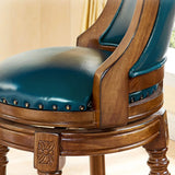 Vintage Classic Wooden Upholstered Swivel Counter Bar Stool Image - 6