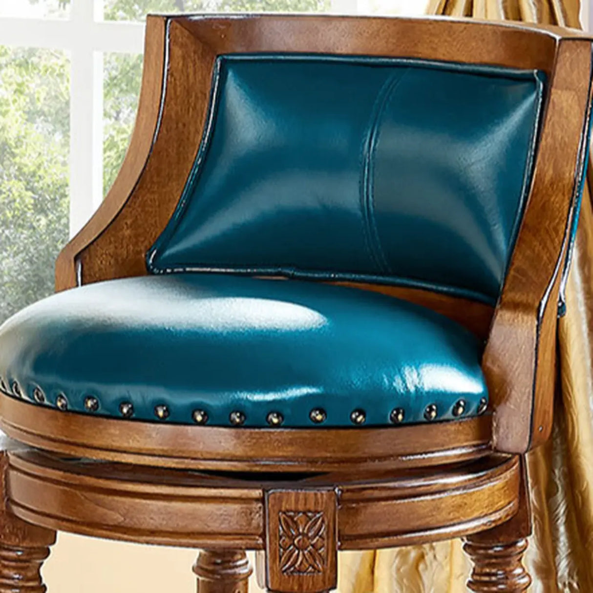 Vintage Classic Wooden Upholstered Swivel Counter Bar Stool Image - 8