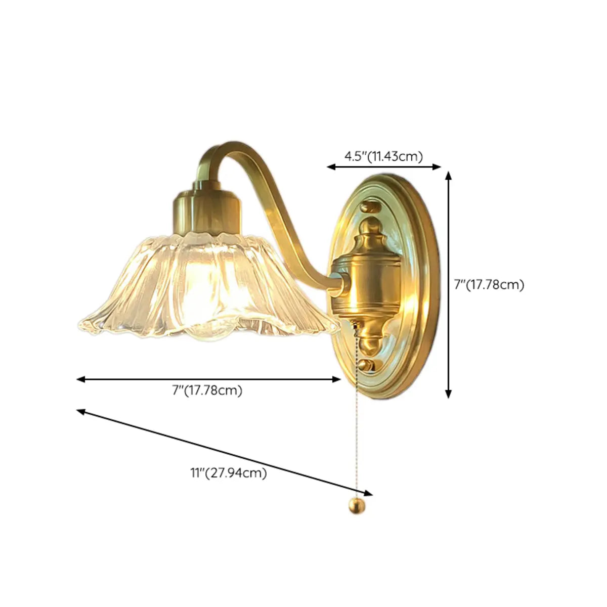 Vintage Clear Floral Glass and Brass Vanity Light 