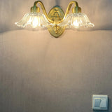 Vintage Clear Floral Glass and Brass Vanity Light Image - 2