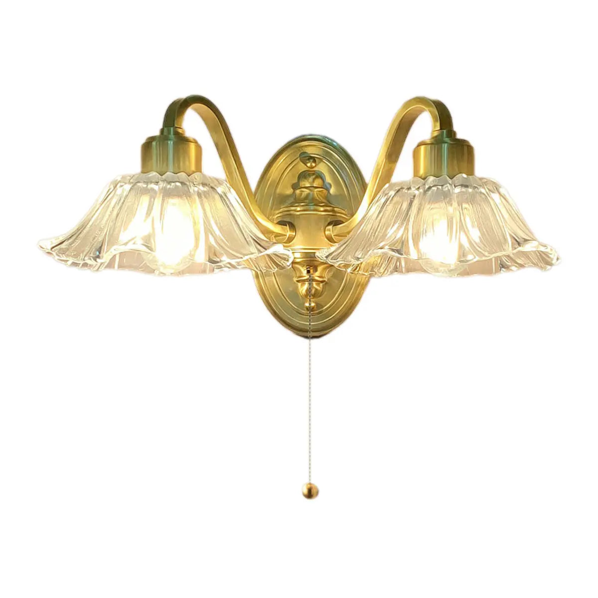 Vintage Clear Floral Glass and Brass Vanity Light Image - 5