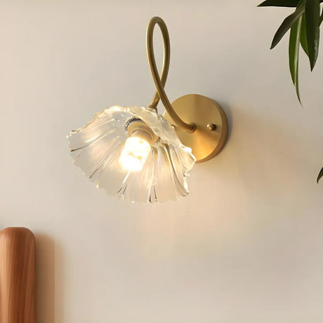 Vintage Clear Floral Glass and Gold Metal Vanity Light Image - 1