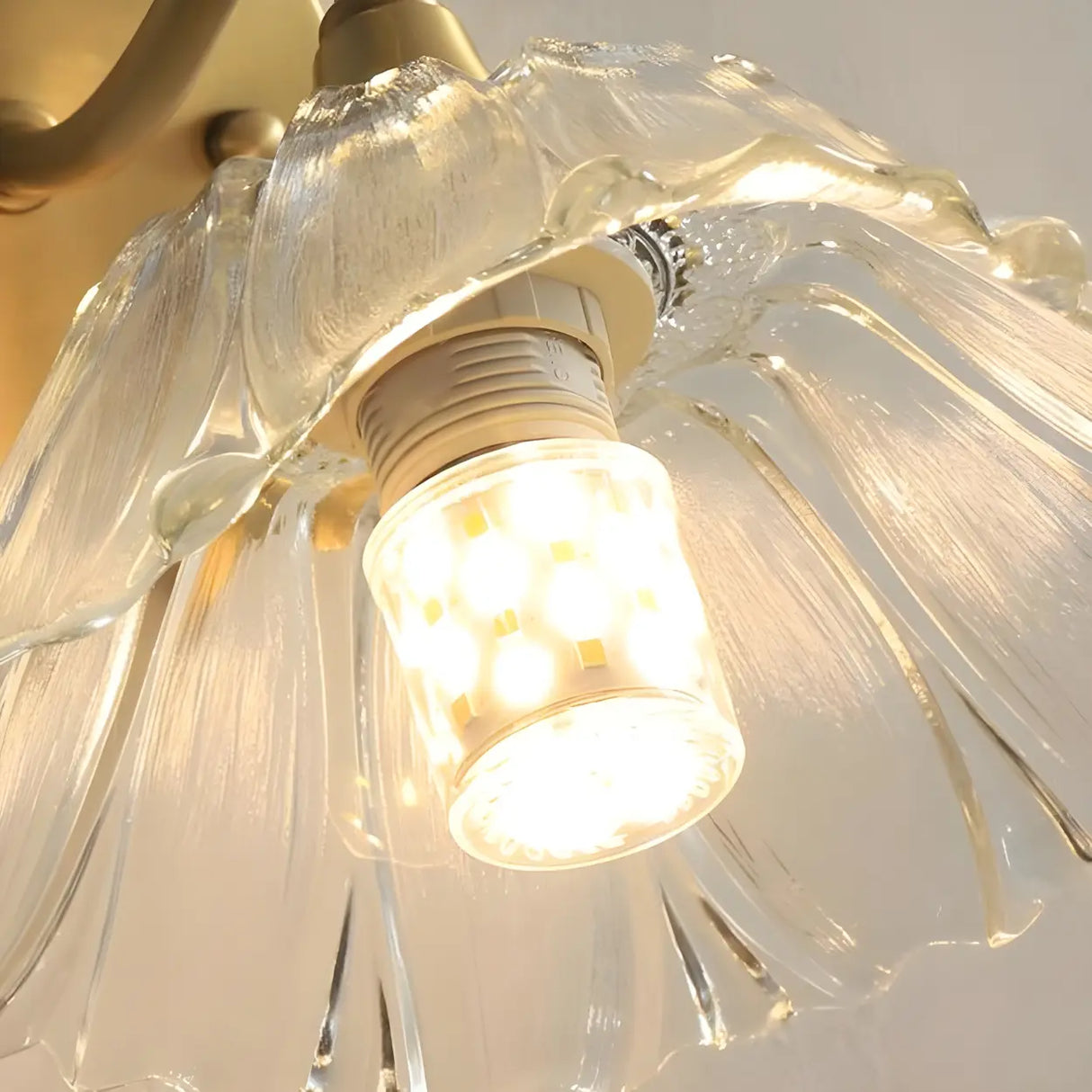 Vintage Clear Floral Glass and Gold Metal Vanity Light Image - 7