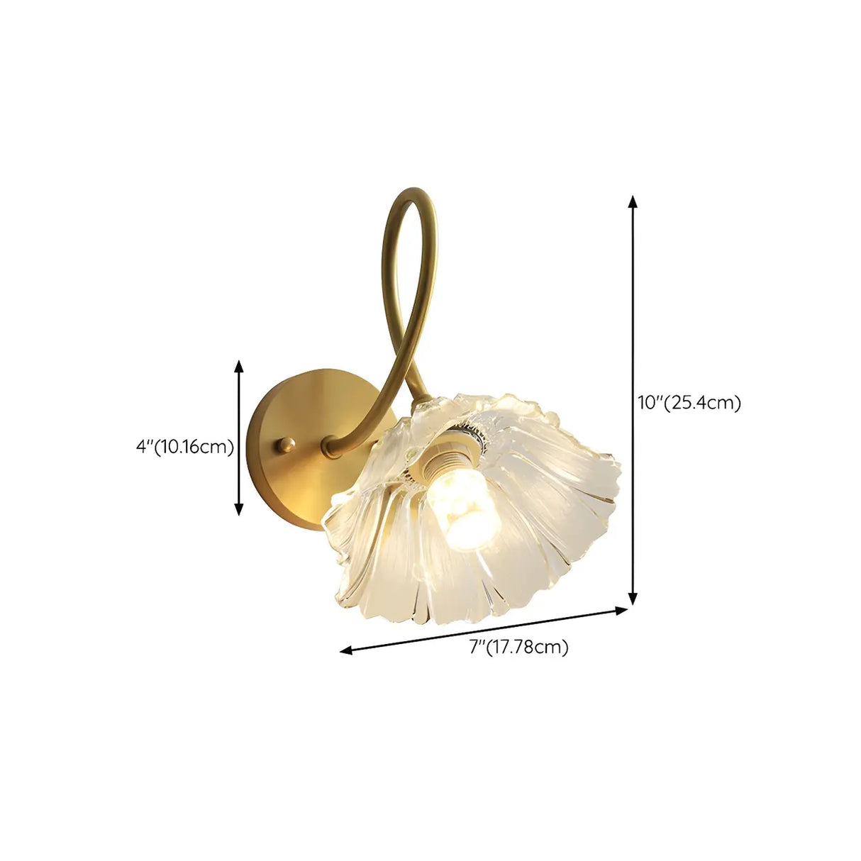 Vintage Clear Floral Glass and Gold Metal Vanity Light 