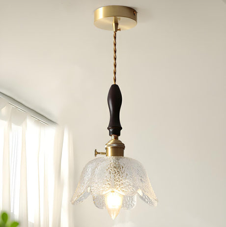 Vintage Clear Glass Flower Pendant Light Adjustable Height Image - 1