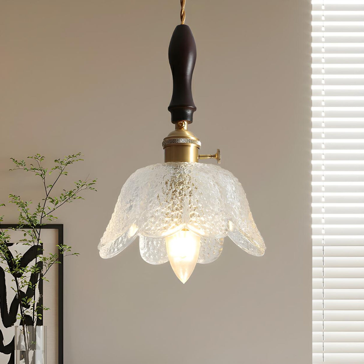 Vintage Clear Glass Flower Pendant Light Adjustable Height Image - 2