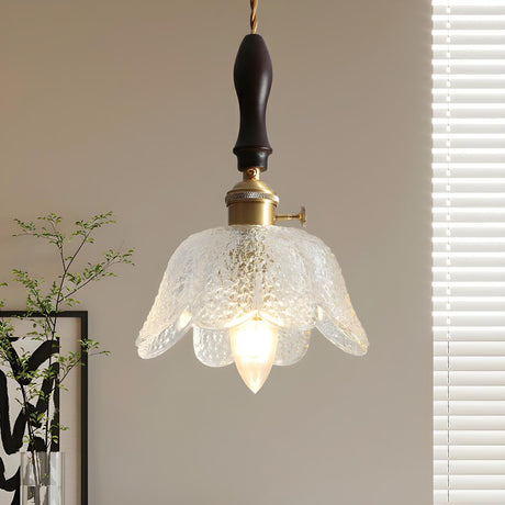 Vintage Clear Glass Flower Pendant Light Adjustable Height Image - 2