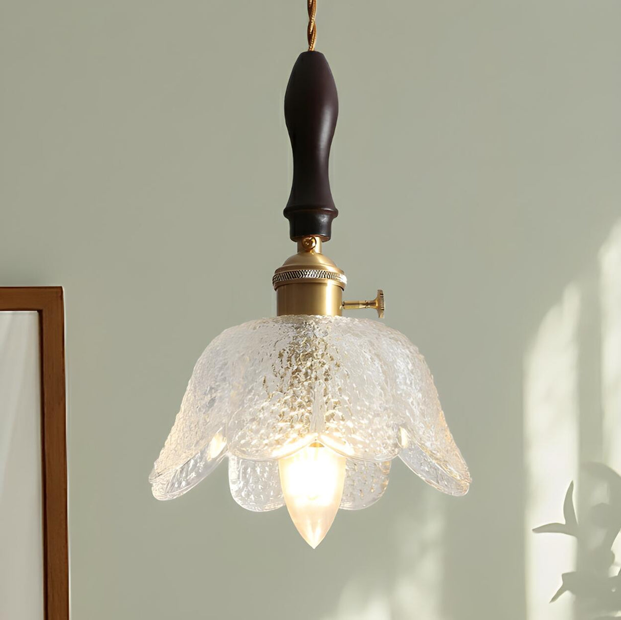 Vintage Clear Glass Flower Pendant Light Adjustable Height Image - 3