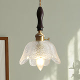 Vintage Clear Glass Flower Pendant Light Adjustable Height Image - 3