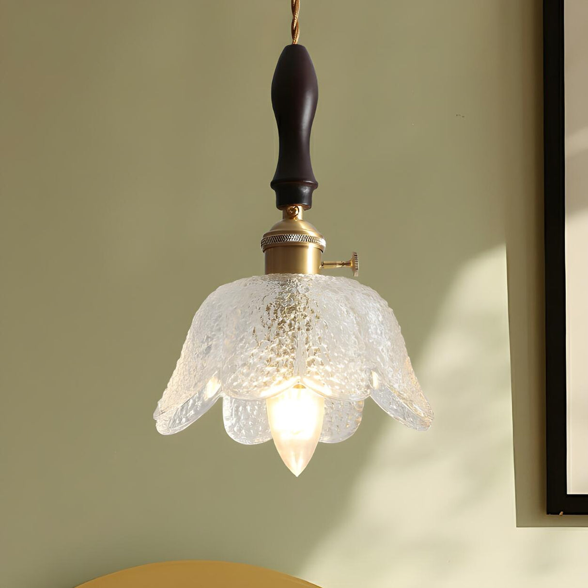 Vintage Clear Glass Flower Pendant Light Adjustable Height Image - 4
