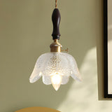 Vintage Clear Glass Flower Pendant Light Adjustable Height Image - 4