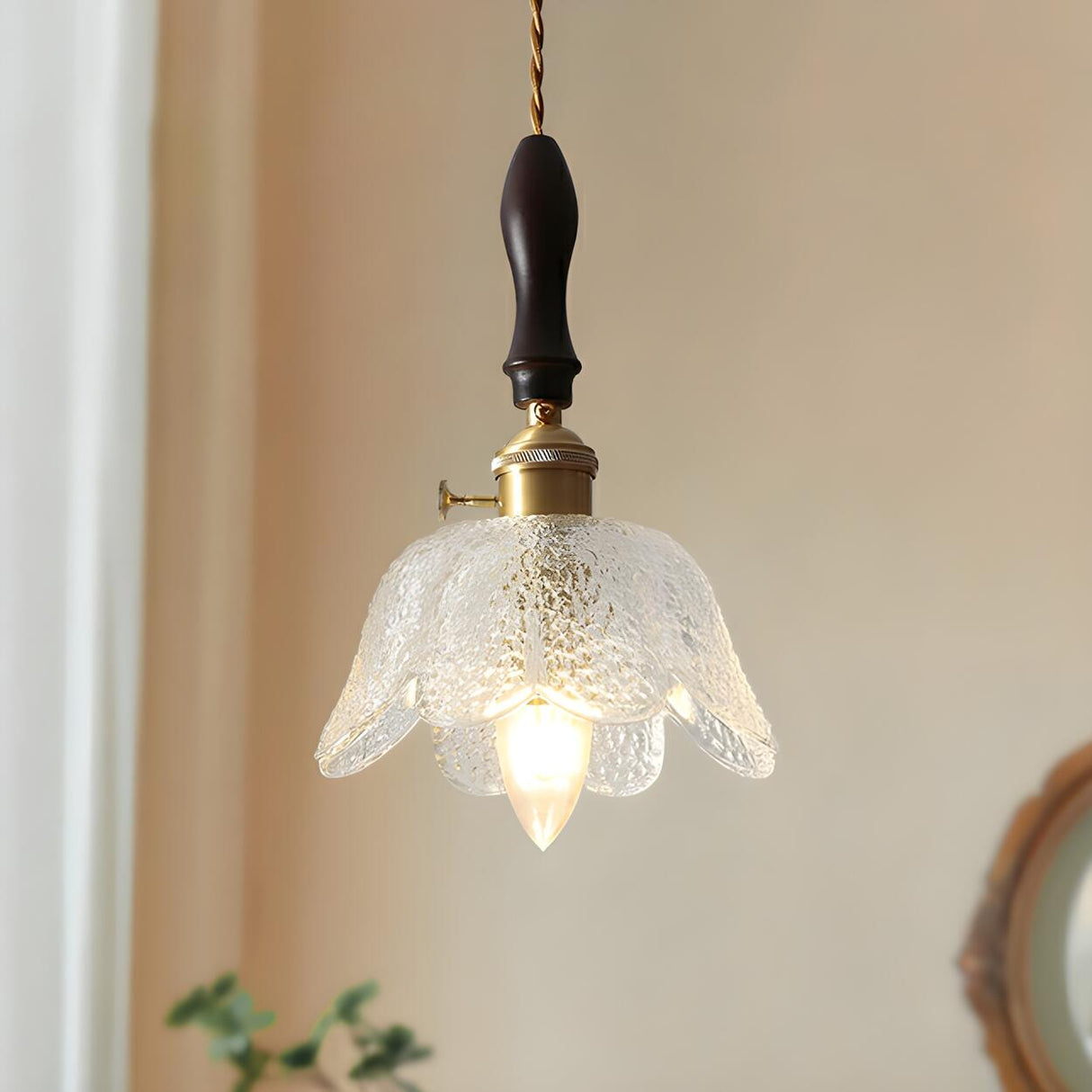 Vintage Clear Glass Flower Pendant Light Adjustable Height Image - 6