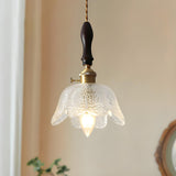 Vintage Clear Glass Flower Pendant Light Adjustable Height Image - 6