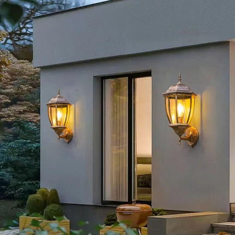 Vintage Clear Glass Panels Outdoor Wall Lantern Light Image - 2