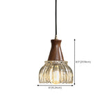 Vintage Clear Glass Walnut Wood Bell Round Pendant Light #size
